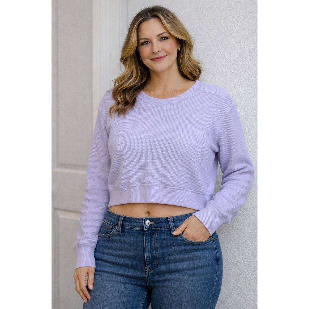 Wilfred Free Periwinkle Waffle Knit Cropped Long Sleeve Top XXS